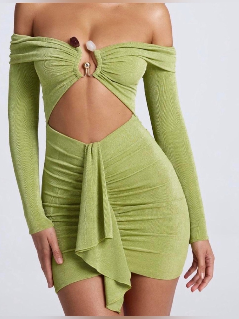 Oh Polly Lime Green Off-Shoulder Cutout Mini Dress